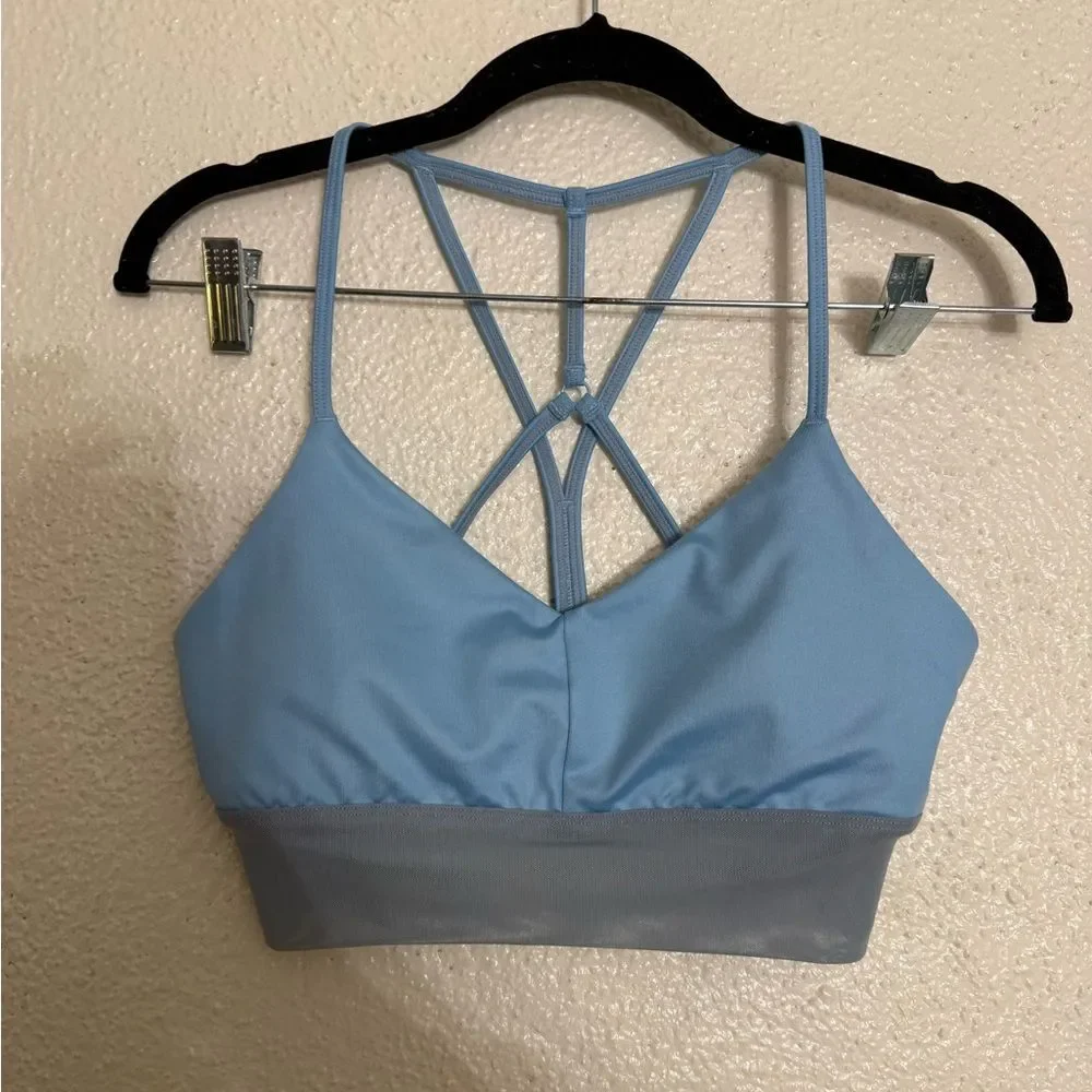 ALO YOGA | BLUE SKIES Lavish Longline Scoop-Neck Bralette SPORTS BRA SIZE SMALL